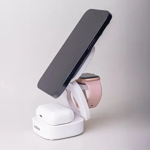 Maxlife MXWC-06 mágneses vezeték nélküli töltő 15W fehér 3 az 1-ben MagSafe