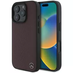   Mercedes MB Fa Imitáció Bőr MagSafe iPhone 16 Pro tok - Piros