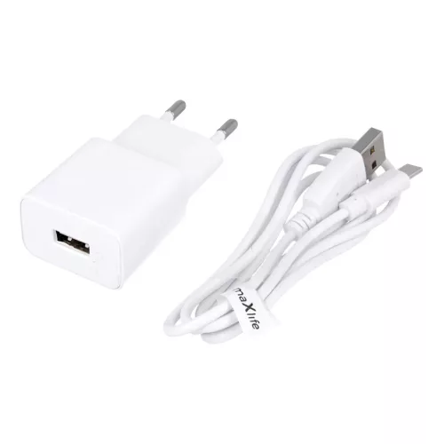 Maxlife MXTC-01 töltő 1x USB 1A fehér + USB-C kábel
