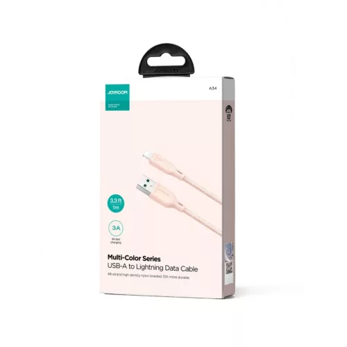 Joyroom Multi-Color Series SA34-AL3 USB-A / Lightning 3A kábel 1m - rózsaszín,