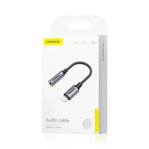 FONENG adapter BM30 Lightning - JACK 3.5MM 0.14M Fekete