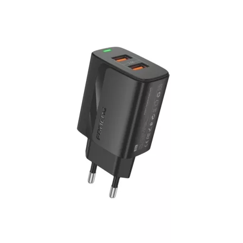 FONENG fali töltő EU63 2.4A 12W 2xUSB + kábel Villámfekete,