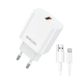   Jellico AK165 hálózati töltő adapter 22,5 W QC3.0 USB + USB - Lightning kábel fehér