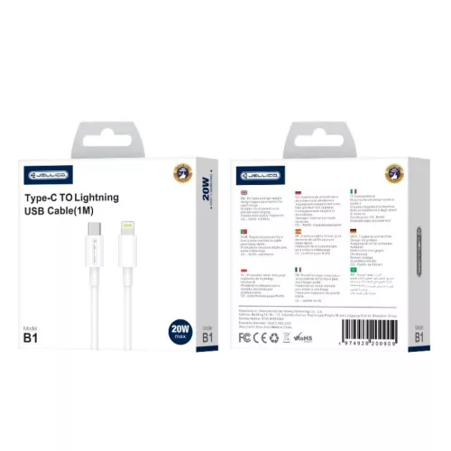 JELLICO kábel B1 USB-C - Lightning PD 20W 1M Fehér