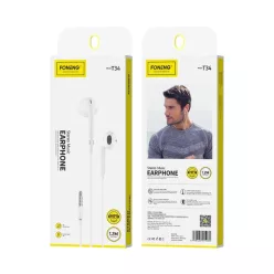   FONENG vezetékes fülhallgatók T34 JACK 3,5 MM mikrofonnal 1,2M Fehér