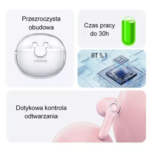 USAMS TWS BU Bluetooth 5.1 vezeték nélküli fülhallgató rózsaszín