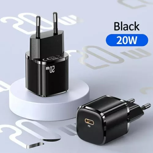 USAMS T36 mini töltő 1xUSB-C 20W + USB-C-Lightning kábel fekete PD 3.0 gyorstöltéssel (US-CC124 + US-SJ484)