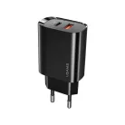 USAMS T35 hálózati töltő adapter 1xUSB-C + 1xUSB 20W PD3.0 + QC3.0 Gyorstöltés fekete (US-CC121)