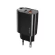 USAMS T35 hálózati töltő adapter 1xUSB-C + 1xUSB 20W PD3.0 + QC3.0 Gyorstöltés fekete (US-CC121)