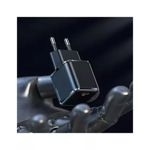 USAMS T45 hálózati töltő adapter USB-C 30W PD3.0 + QC3.0 gyorstöltés + kábel U63 USB-C / lightning fekete (USAMS-UX)