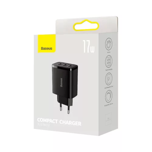 Baseus Compact hálózati töltő 3XUSB - 17W (CCXJ020101) fekete