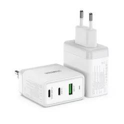   Duzzona 3 portos GaN hálózati töltő adapter 2 x USB Type C + USB 65W PD QC3.0 fehér