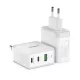 Duzzona 3 portos GaN hálózati töltő adapter 2 x USB Type C + USB 65W PD QC3.0 fehér