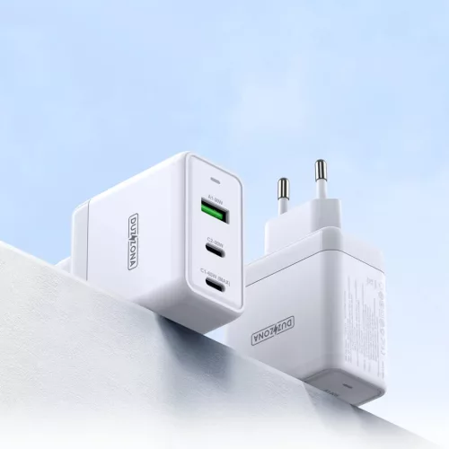 Duzzona 3 portos GaN hálózati töltő adapter 2 x USB Type C + USB 65W PD QC3.0 fehér