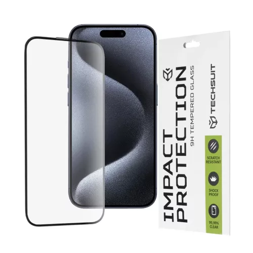 Techsuit - 111D Teljes Lefedés / Teljes Ragasztás Üveg - iPhone 15 Pro - Fekete üvegfólia