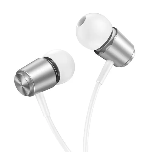 HOCO vezetékes fülhallgató Jack 3,5 mm mikrofonnal M108 ezüst