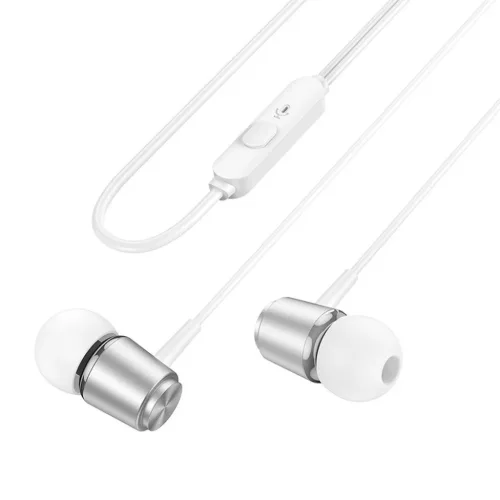 HOCO vezetékes fülhallgató Jack 3,5 mm mikrofonnal M108 ezüst