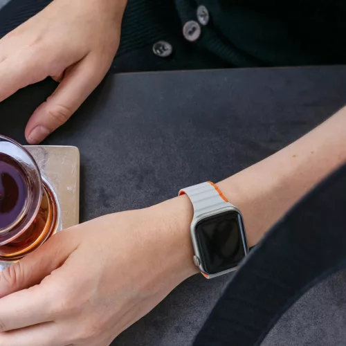 Apple Watch SE, 9, 8, 7, 6, 5, 4, 3, 2, 1 (41, 40, 38 mm) Dux Ducis Univerzális mágneses óraszíj (LD verzió) szürke-narancsssárga