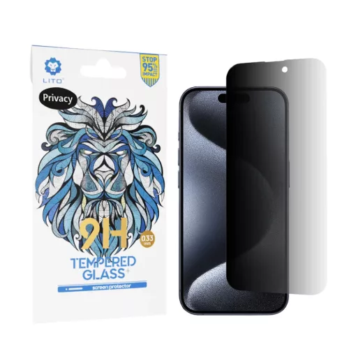 Lito - 2.5D Klasszikus Üveg - iPhone 15 Pro - Privatkijelző üvegfólia