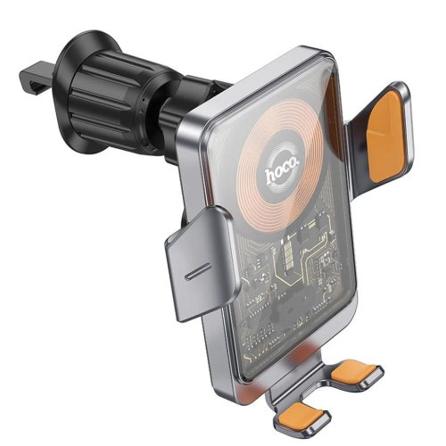 HOCO autós telefontartó vezeték nélküli töltéssel a légkondicionáló rácsra 15W HW7 szürke
