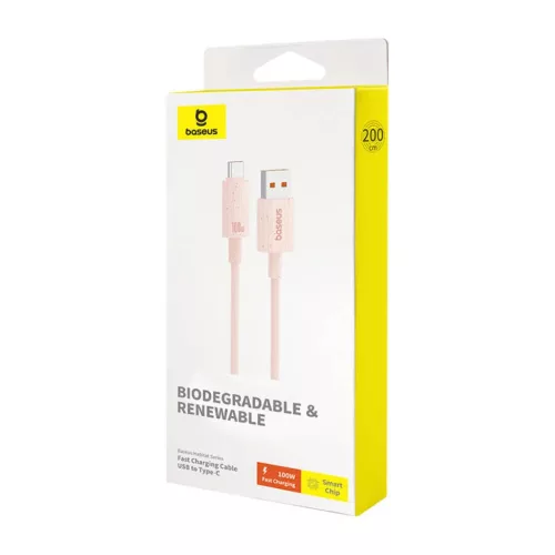 Baseus Habitat gyorstöltő kábel USB - USB-C 2m 100W rózsaszín