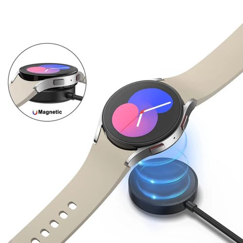 Techsuit - Vezeték nélküli töltőkábel okosórához (TSC12) - Samsung Galaxy Watch 3/4/5/6-hoz, USB, 2.5W, asztali tartóval - Fekete