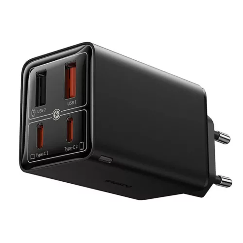 Baseus - Fali töltő GaN (P10162701113-00) - 2x USB, 2x Type-C, 65W, kábel Type-C to Type-C - Fekete