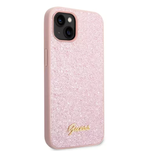 iPhone 14 Plus Guess PC/TPU Glitter Flakes Metal Logo tok rózsaszín (GUHCP14MHGGSHP)