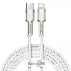   Baseus Cafule Metal nylon harisnyázott USB Type-C/ Lightning kábel PD 20W 2m fehér (CATLJK-B02)
