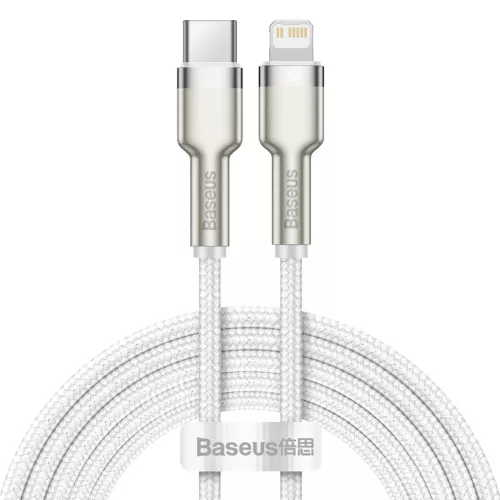 Baseus Cafule Metal nylon harisnyázott USB Type-C/ Lightning kábel PD 20W 2m fehér (CATLJK-B02)