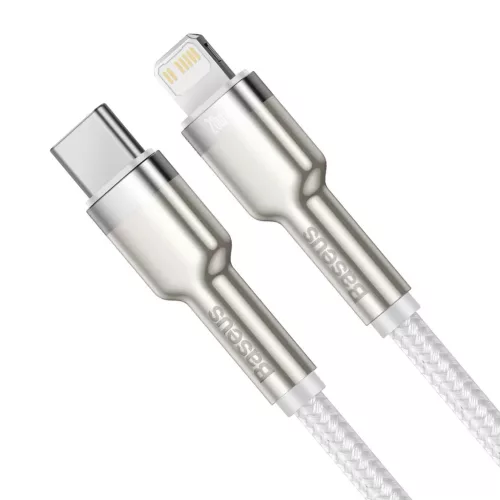 Baseus Cafule Metal nylon harisnyázott USB Type-C/ Lightning kábel PD 20W 2m fehér (CATLJK-B02)