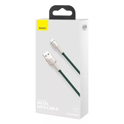 Baseus Cafule Metal nylon harisnyázott USB/ Lightning kábel 2.4A 2m zöld (CALJK-B06)