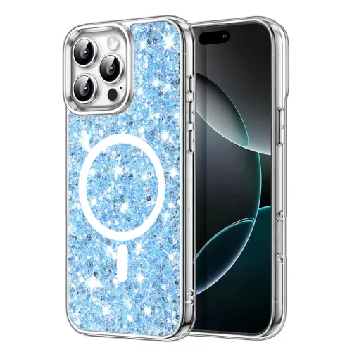 Techsuit - Csillogó Glitter MagSafe - iPhone 16 Pro - Kék tok