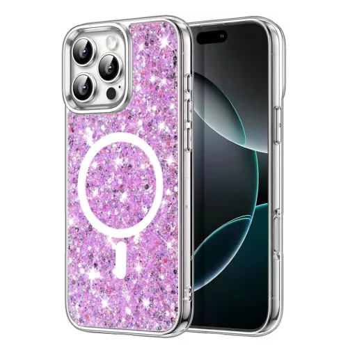 Techsuit - Csillogó Glitter MagSafe - iPhone 16 Pro - Magenta tok
