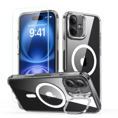 iPhone 16 Áttetsző ESR Classic Hybrid Kitámasztós HaloLock MagSafe és Edzett Üveg Tok