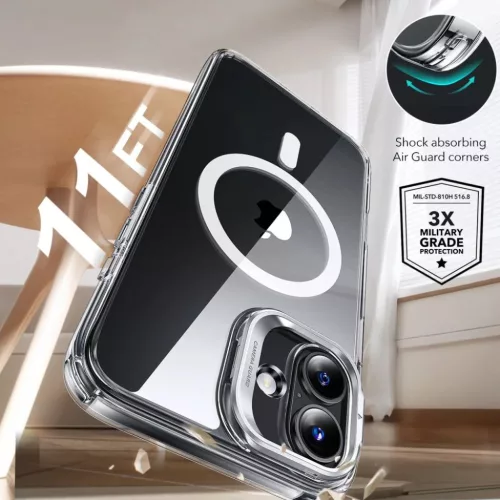 iPhone 16 Áttetsző ESR Classic Hybrid Kitámasztós HaloLock MagSafe és Edzett Üveg Tok
