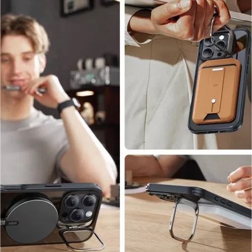 iPhone 16 Pro átlátszó/fekete ESR Classic Hybrid Kickstand HaloLock MagSafe tok & edzett üveg