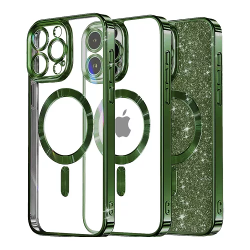 Techsuit - Luxus Csillogó MagSafe - iPhone 16 Pro - Mélyzöld tok