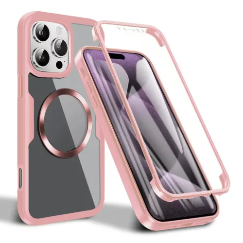 Techsuit - ColorVerse 360 MagSafe Széria + Képernyővédő - iPhone 16 Pro - Rózsaszín tok
