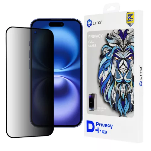 Lito - D+ Pro Adatvédelem - iPhone 16 - Fekete üvegfólia