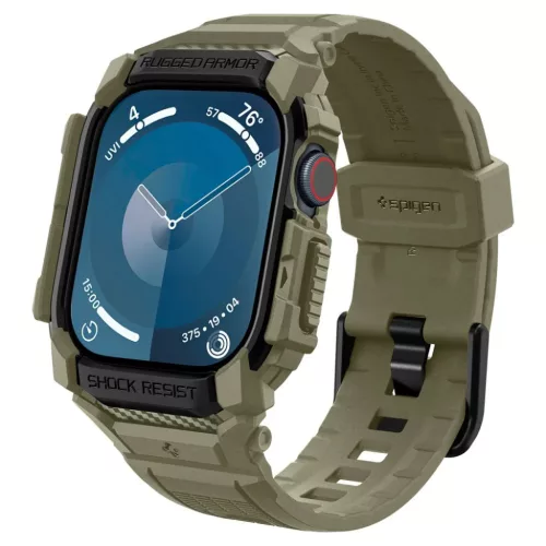 Apple Watch 10/11 (46 mm) Vintage Khaki SPIGEN Rugged Armor "Pro" tok, szíj
