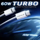 Techsuit - Adatkábel (PCB114D) - Apple, Android, Type-C készülékekhez, Szupergyors töltés, PD60W, Rugalmas, Strapabíró, 1m - Fehér