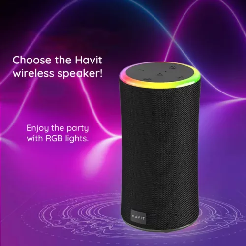Havit Wireless Speaker (SK833BT) Type-C, Bluetooth 5.3, TWS, TF, USB, Kihangosított hívások, RGB világítás, IPX6, 4000mAh Fekete