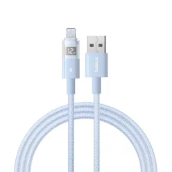   Baseus - Adatkábel Kijelző 2 (P10382700311-01) - USB Lightning csatlakozóval, Gyors töltés, Digitális kijelző, 2.4A, 2m - Galaxy Kék