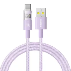   Baseus - Data Cable Display 2 (P10382701511-01) - Gyors töltés, USB Type-C, Digitális kijelző, 100W, 2m - Ködös lila