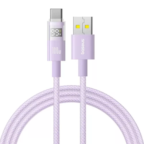 Baseus - Data Cable Display 2 (P10382701511-01) - Gyors töltés, USB Type-C, Digitális kijelző, 100W, 2m - Ködös lila