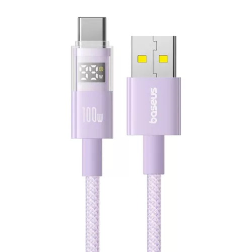 Baseus - Data Cable Display 2 (P10382701511-01) - Gyors töltés, USB Type-C, Digitális kijelző, 100W, 2m - Ködös lila