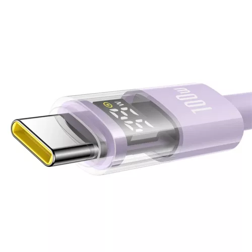 Baseus - Data Cable Display 2 (P10382701511-01) - Gyors töltés, USB Type-C, Digitális kijelző, 100W, 2m - Ködös lila