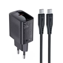  Acefast A82 Hálózati Töltő GaN USB-C PD 20W - Fekete + USB-C / USB-C Kábel