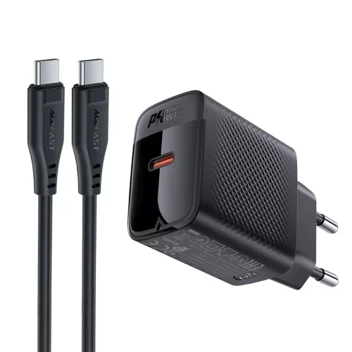Acefast A82 Hálózati Töltő GaN USB-C PD 20W - Fekete + USB-C / USB-C Kábel